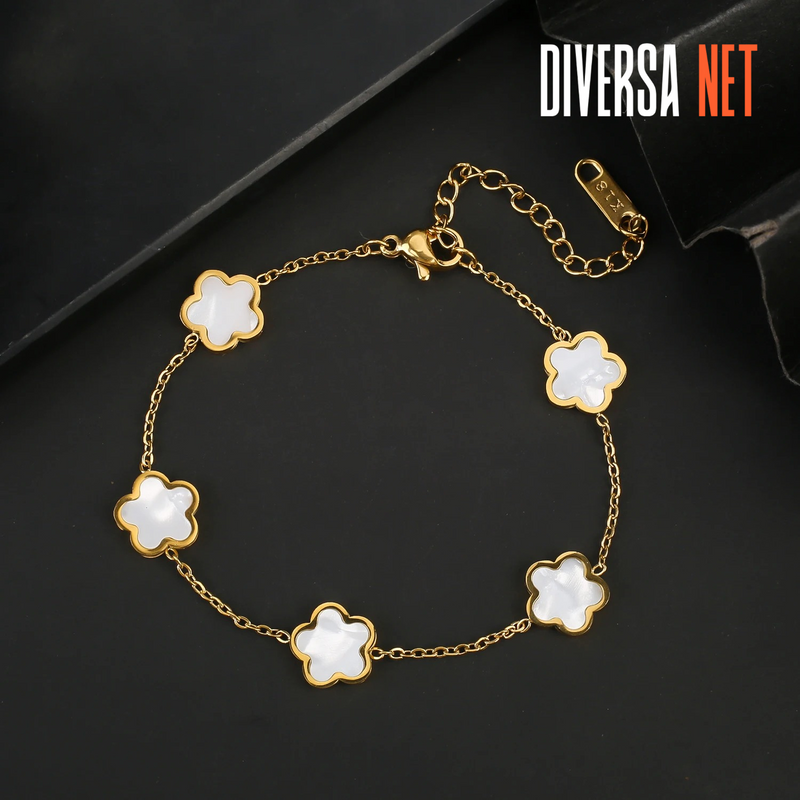 Pulseira Sorte Elegante em Ouro com Trevo de 4 Folhas