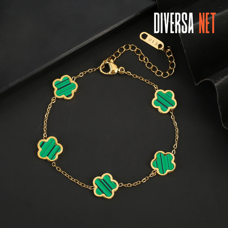 Pulseira Sorte Elegante em Ouro com Trevo de 4 Folhas