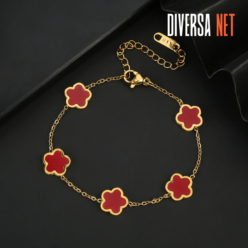 Pulseira Sorte Elegante em Ouro com Trevo de 4 Folhas