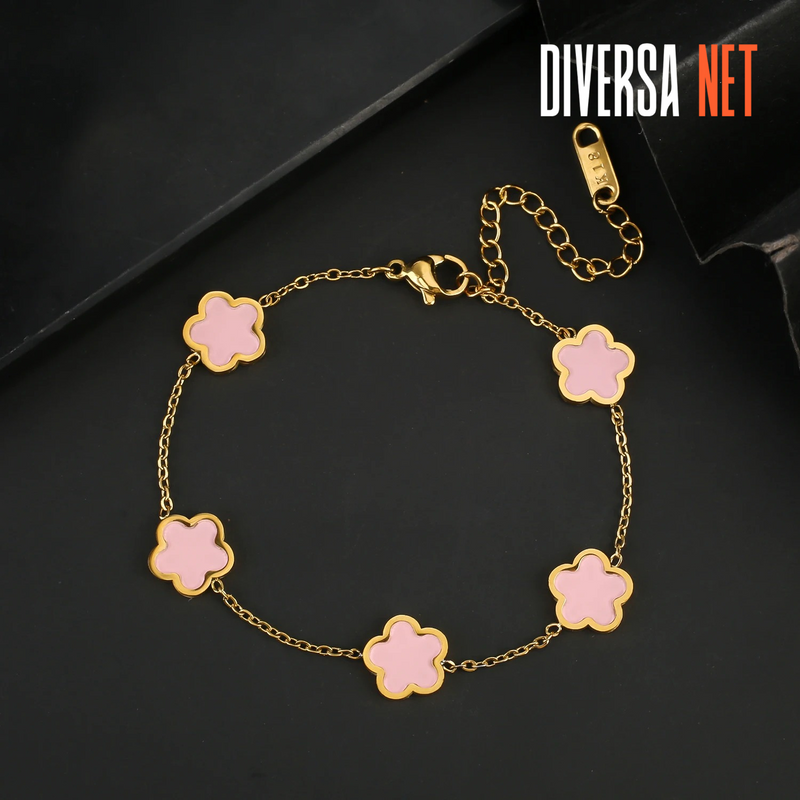 Pulseira Sorte Elegante em Ouro com Trevo de 4 Folhas