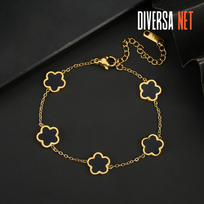 Pulseira Sorte Elegante em Ouro com Trevo de 4 Folhas